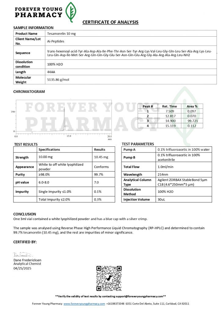 Tesamorelin 10mg - COA - Ai-Peptides - 04.25.2025_page-0001