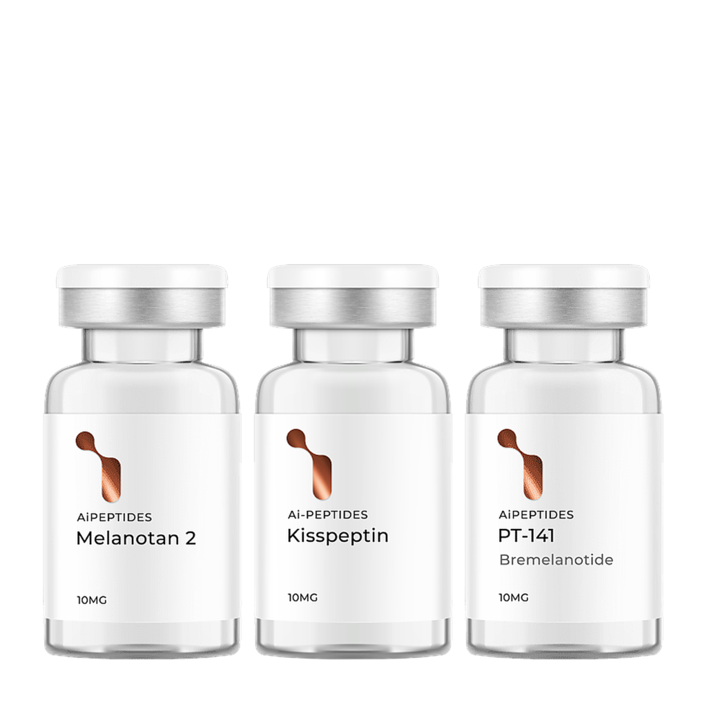 Libido peptide bundle, Melanotan 2, Kisspeptin and PT-141 vials from Ai-Peptides